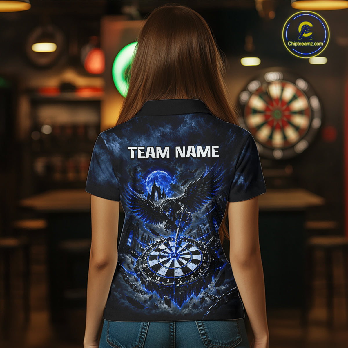 Custom Blue Raven Dart Shirt Moon Gothic Dart Team Jersey for Women DHT78