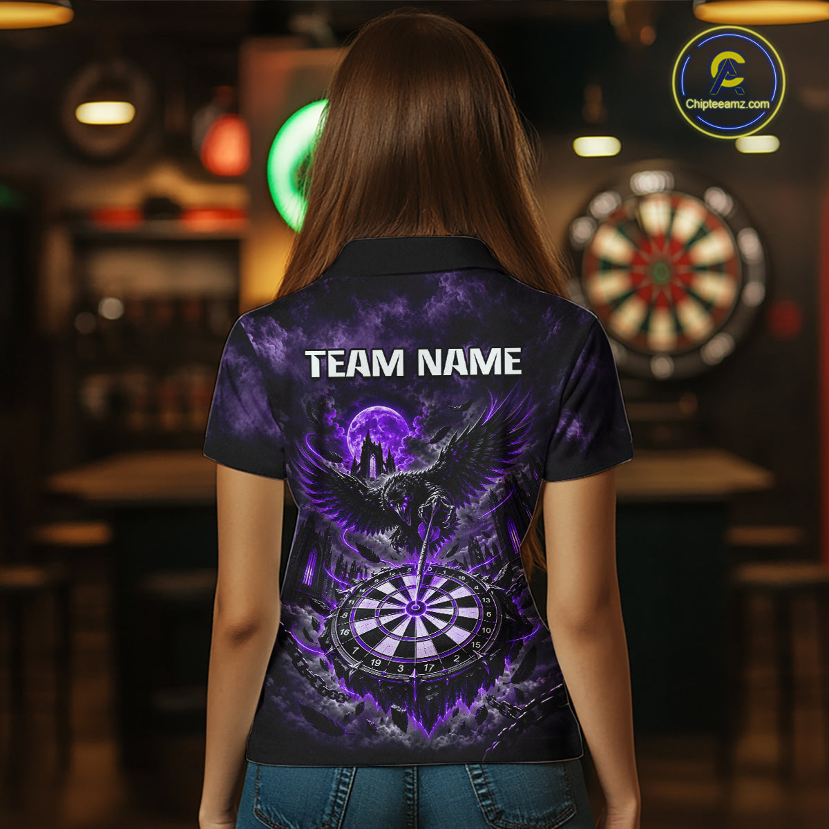 Custom Purple Raven Dart Shirt Moon Gothic Dart Team Jersey for Women DHT78