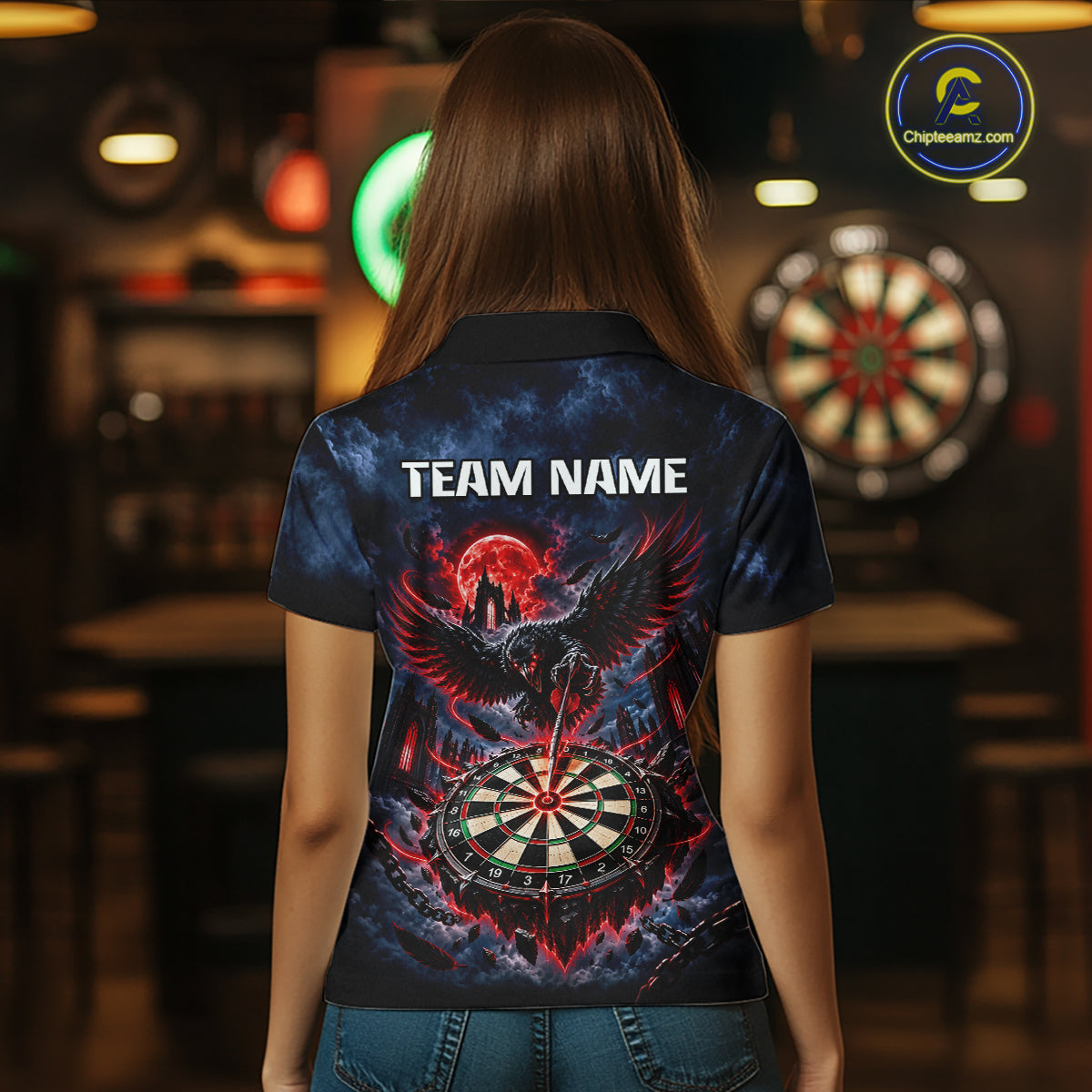 Custom Raven Dart Shirt Red Moon Gothic Dart Team Jersey for Women DHT78