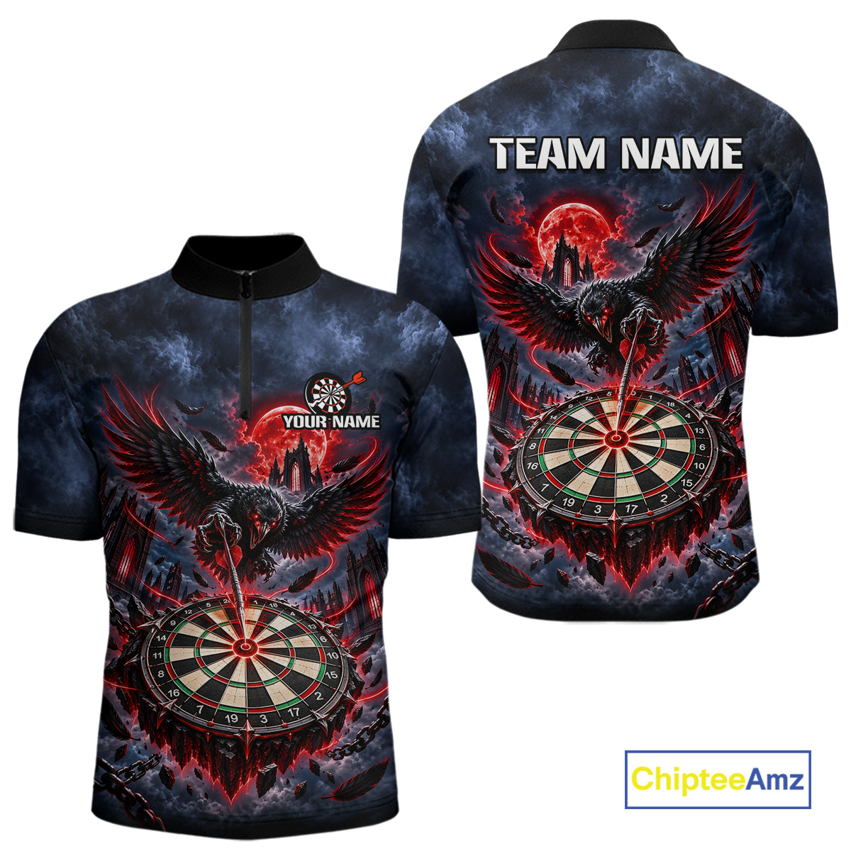 Custom Raven Dart Shirt Red Moon Gothic Dart Team Jersey for Men DHT78