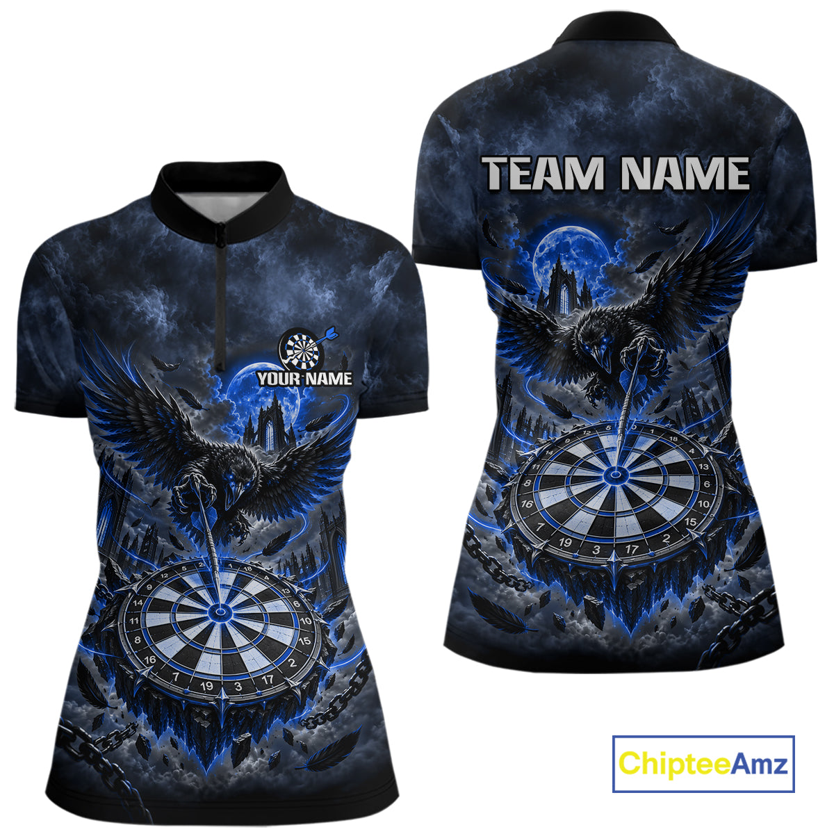 Custom Blue Raven Dart Shirt Moon Gothic Dart Team Jersey for Women DHT78