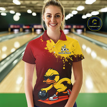 Load image into Gallery viewer, Custom Funny Duck Bowling Shirt for Women Red &amp; Yellow Bowling Jersey Polo &amp; 1/4 Zip QZT791