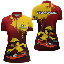 Load image into Gallery viewer, Custom Funny Duck Bowling Shirt for Women Red &amp; Yellow Bowling Jersey Polo &amp; 1/4 Zip QZT791