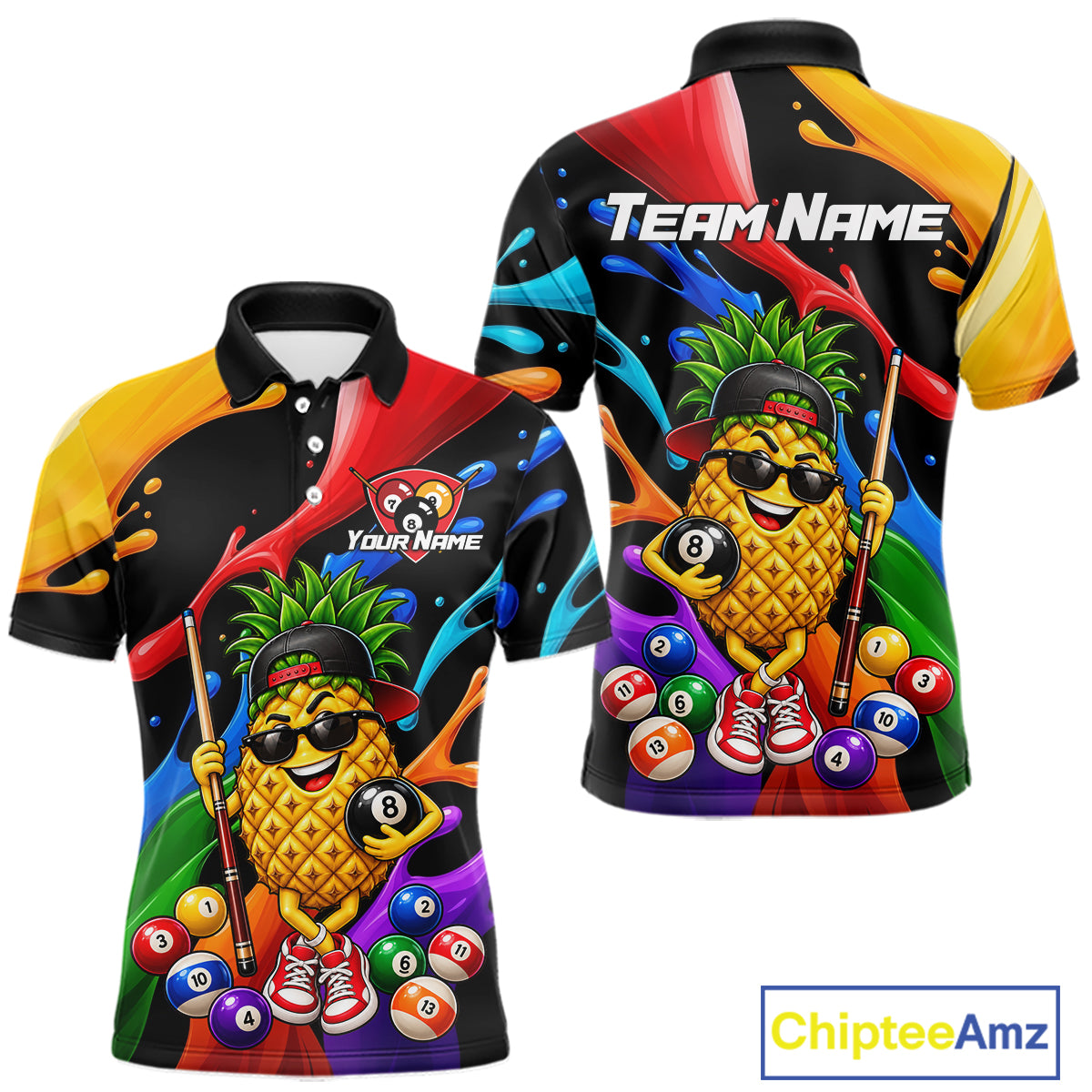 Custom Colorful Funny Pineapple Billiard Shirt for Men 8 Ball Billiard League Jersey Polo & 1/4-Zip BHT162