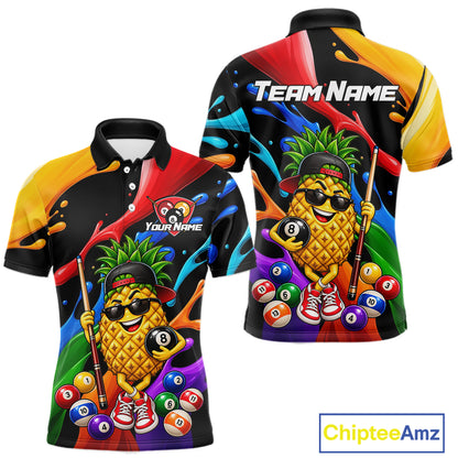 Custom Colorful Funny Pineapple Billiard Shirt for Men 8 Ball Billiard League Jersey Polo & 1/4-Zip BHT162