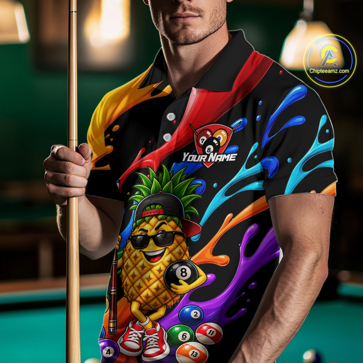 Custom Colorful Funny Pineapple Billiard Shirt for Men 8 Ball Billiard League Jersey Polo & 1/4-Zip BHT162