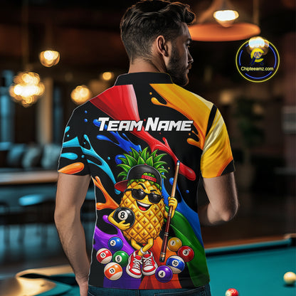 Custom Colorful Funny Pineapple Billiard Shirt for Men 8 Ball Billiard League Jersey Polo & 1/4-Zip BHT162