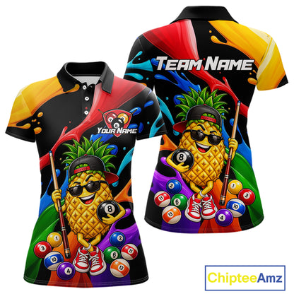 Custom Colorful Funny Pineapple Billiard Shirt for Women 8 Ball Billiard League Jersey Polo & 1/4-Zip BHT162