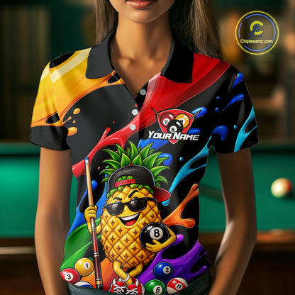 Custom Colorful Funny Pineapple Billiard Shirt for Women 8 Ball Billiard League Jersey Polo & 1/4-Zip BHT162