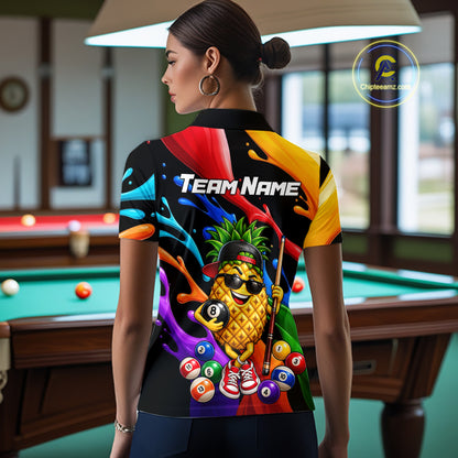 Custom Colorful Funny Pineapple Billiard Shirt for Women 8 Ball Billiard League Jersey Polo & 1/4-Zip BHT162