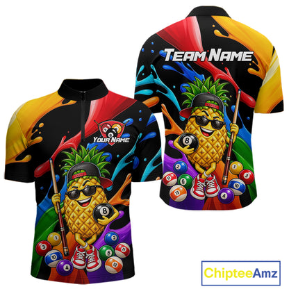Custom Colorful Funny Pineapple Billiard Shirt for Men 8 Ball Billiard League Jersey Polo & 1/4-Zip BHT162