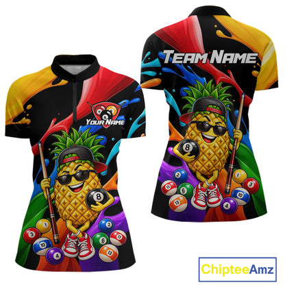 Custom Colorful Funny Pineapple Billiard Shirt for Women 8 Ball Billiard League Jersey Polo & 1/4-Zip BHT162