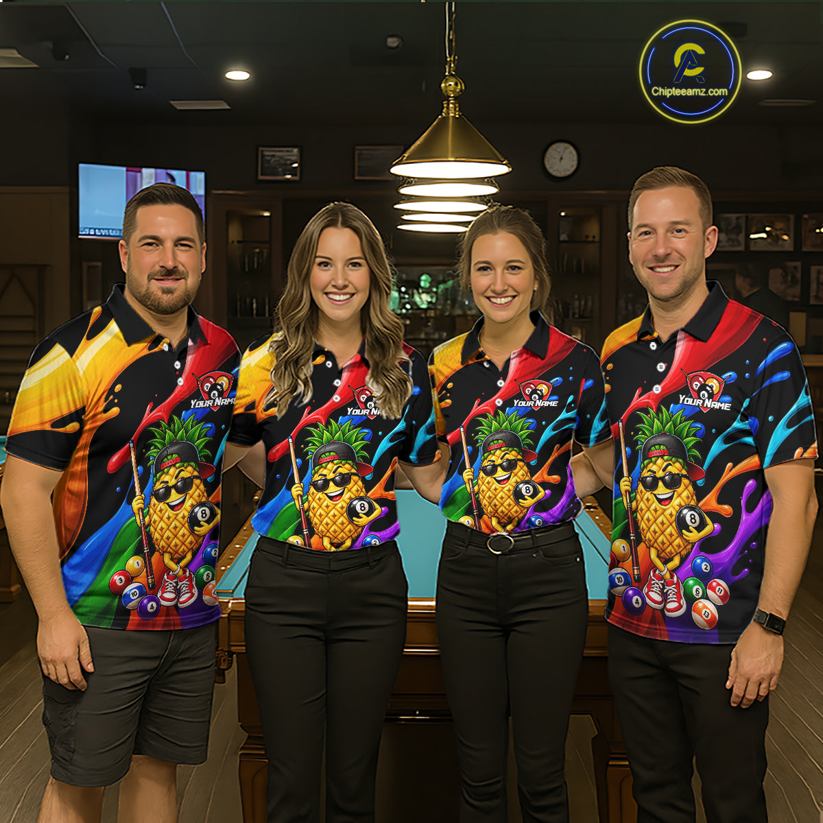Custom Colorful Funny Pineapple Billiard Shirt for Men 8 Ball Billiard League Jersey Polo & 1/4-Zip BHT162