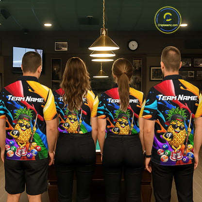 Custom Colorful Funny Pineapple Billiard Shirt for Men 8 Ball Billiard League Jersey Polo & 1/4-Zip BHT162