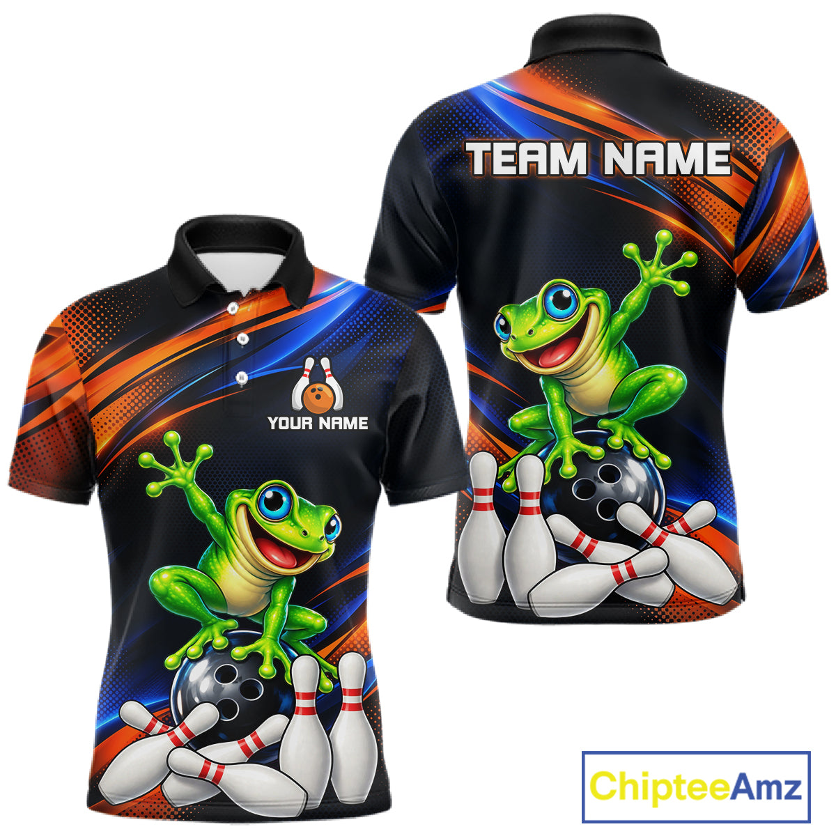 Custom Funny Frog Bowling Team Shirt for Men Bowling League Jersey Polo & 1/4 Zip QZT1377