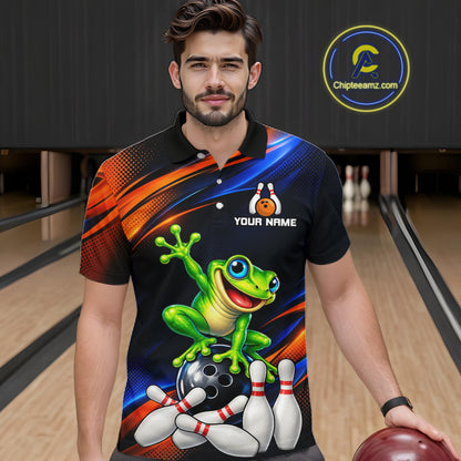 Custom Funny Frog Bowling Team Shirt for Men Bowling League Jersey Polo & 1/4 Zip QZT1377