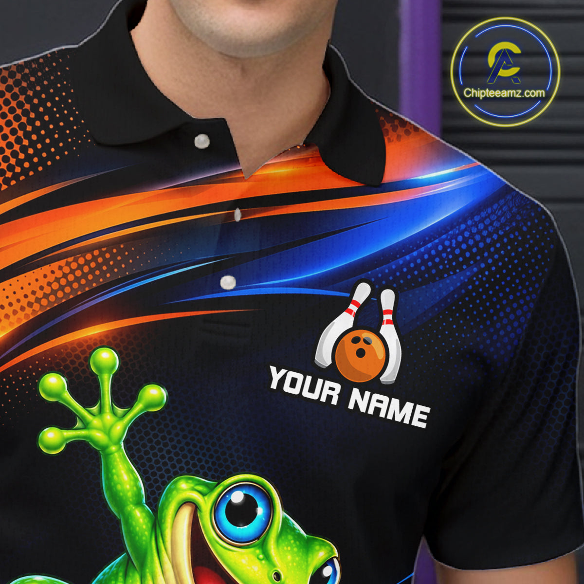 Custom Funny Frog Bowling Team Shirt for Men Bowling League Jersey Polo & 1/4 Zip QZT1377