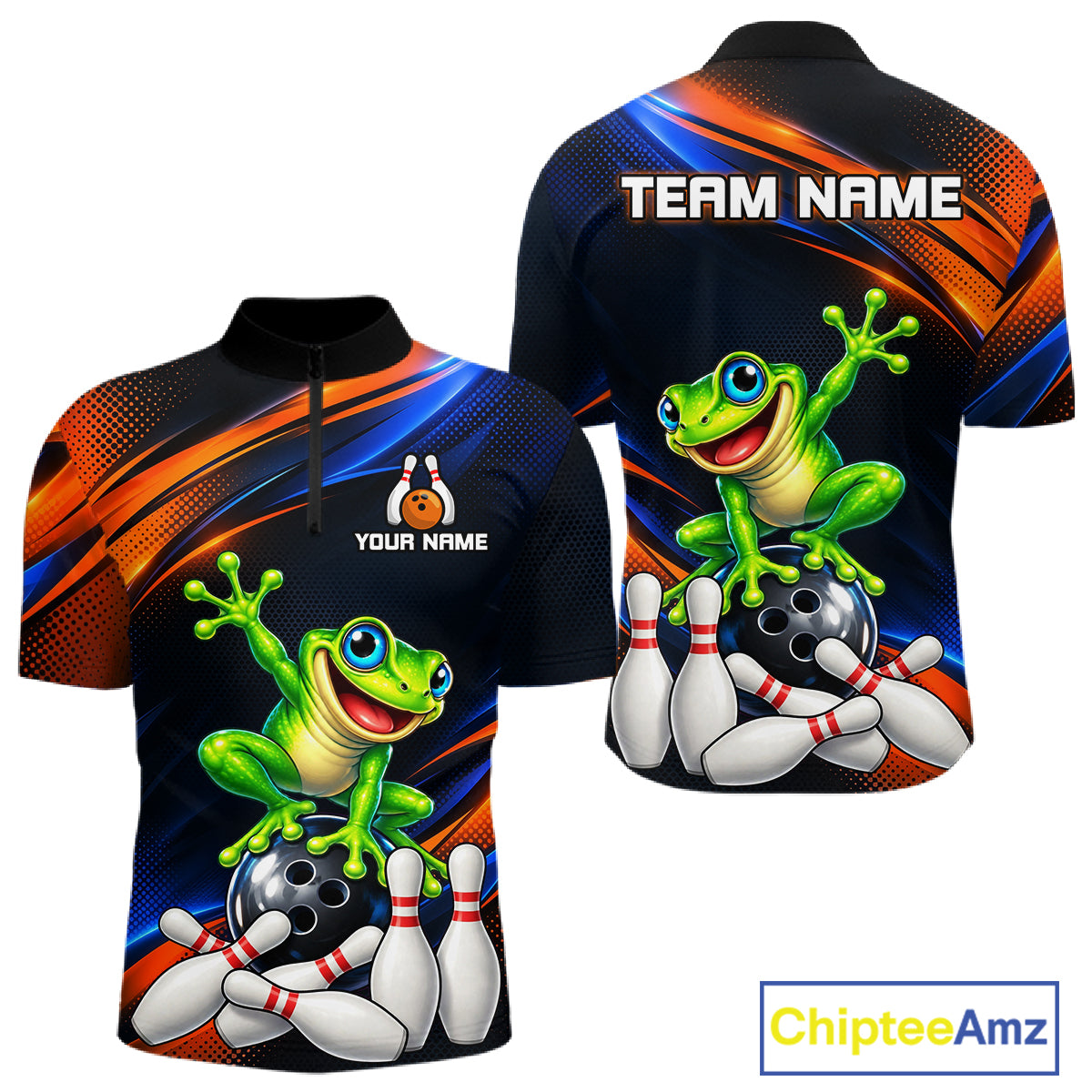 Custom Funny Frog Bowling Team Shirt for Men Bowling League Jersey Polo & 1/4 Zip QZT1377