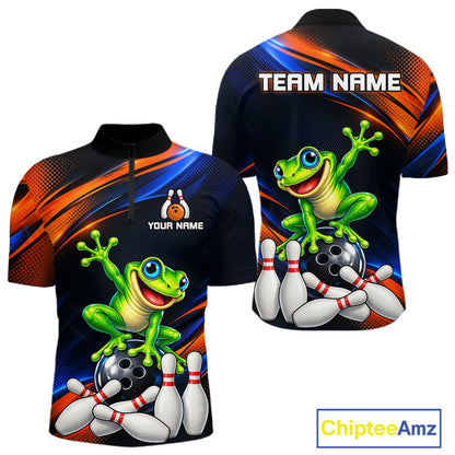 Custom Funny Frog Bowling Team Shirt for Men Bowling League Jersey Polo & 1/4 Zip QZT1377