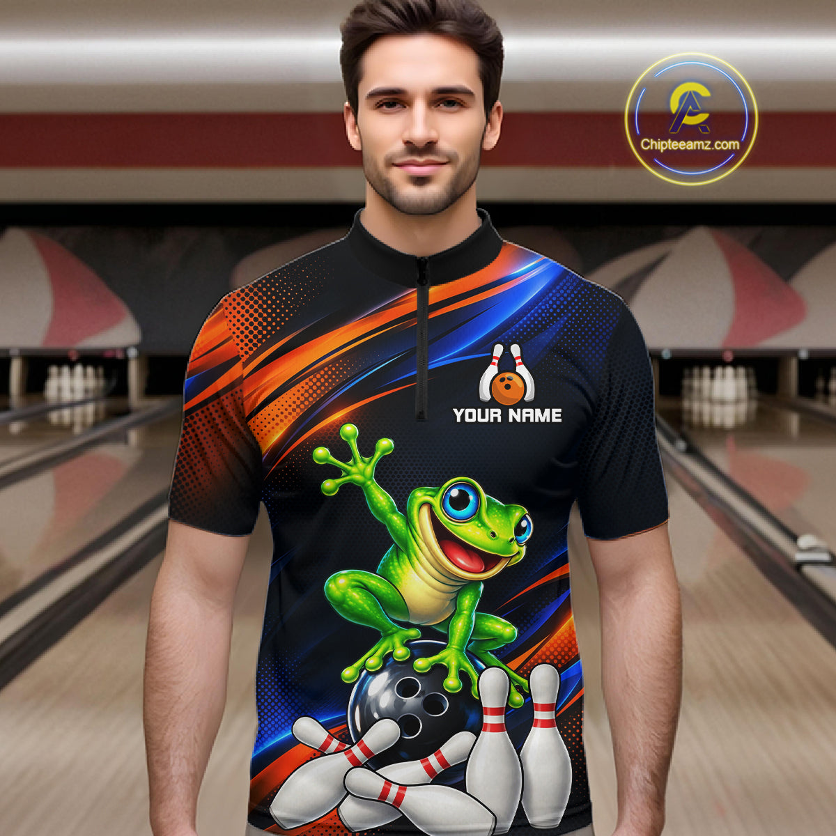 Custom Funny Frog Bowling Team Shirt for Men Bowling League Jersey Polo & 1/4 Zip QZT1377