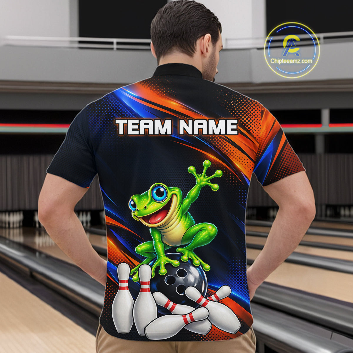 Custom Funny Frog Bowling Team Shirt for Men Bowling League Jersey Polo & 1/4 Zip QZT1377