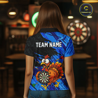 Custom Blue Funny Chicken Darts Shirt for Women Dartboard Dart Team Jersey Polo & Quarter-Zip DHT91