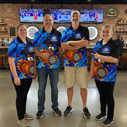 Custom Blue Funny Chicken Darts Shirt for Women Dartboard Dart Team Jersey Polo & Quarter-Zip DHT91