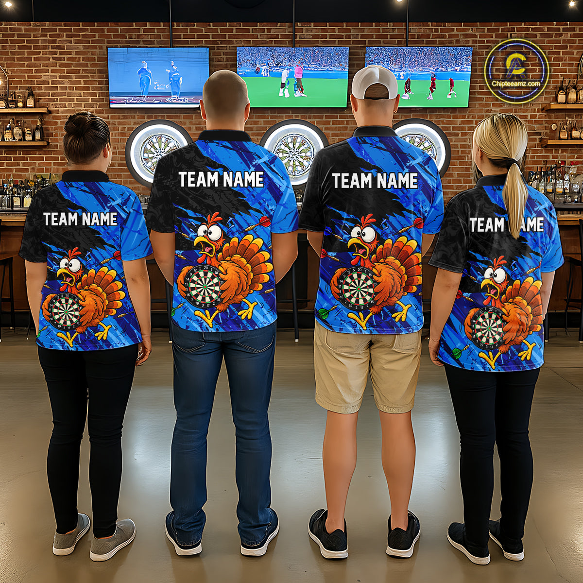 Custom Blue Funny Chicken Darts Shirt for Women Dartboard Dart Team Jersey Polo & Quarter-Zip DHT91