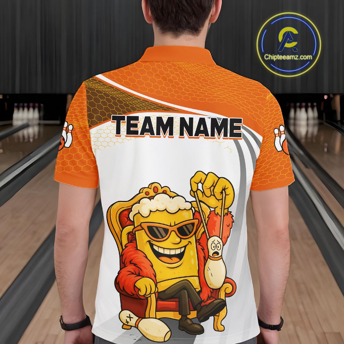 Custom Funny Orange Beer Polo Bowling Team Shirt for Men Quarter-Zip Bowling Jersey Outfit QZT820