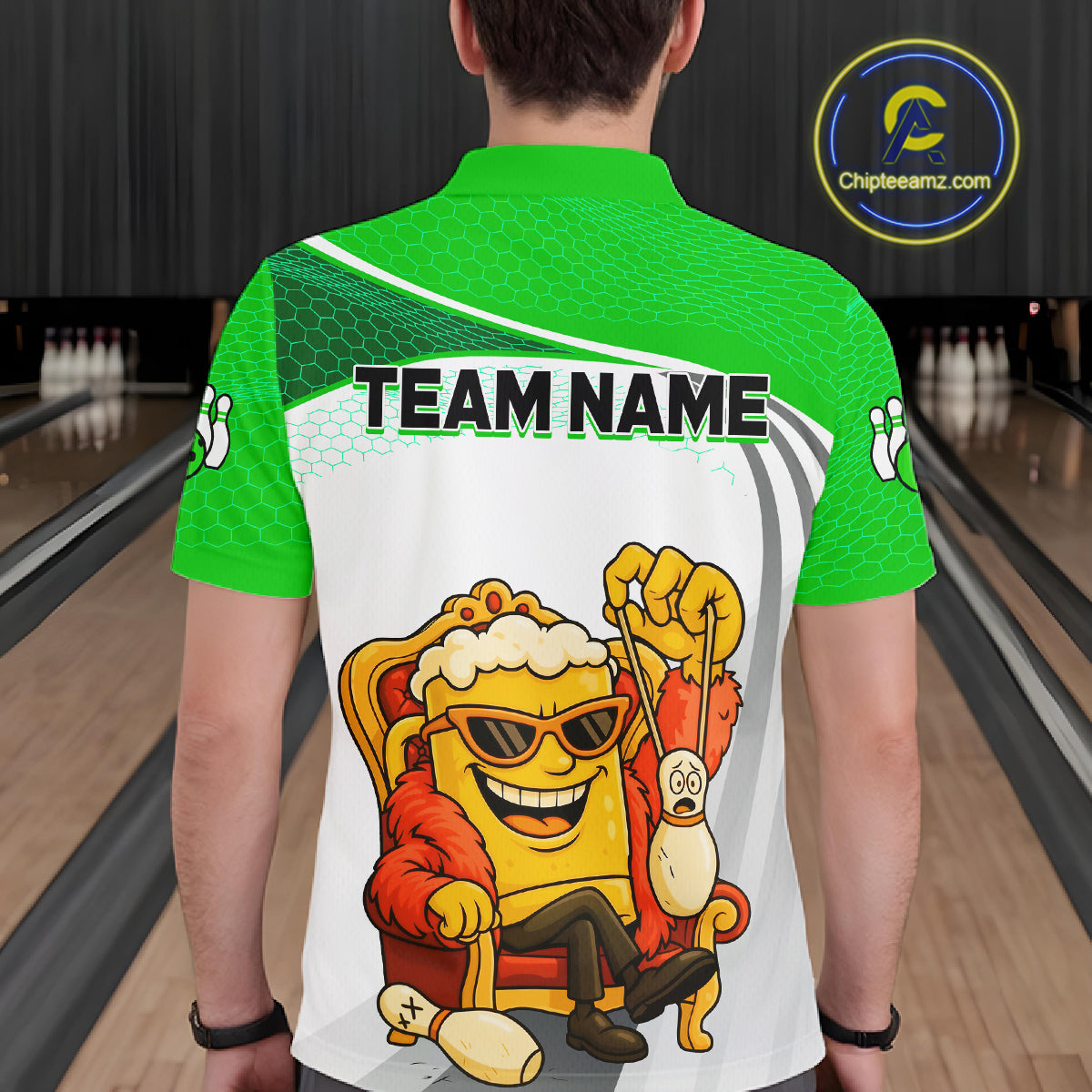 Custom Funny Green Beer Polo Bowling Team Shirt for Men Quarter-Zip Bowling Jersey Outfit QZT820