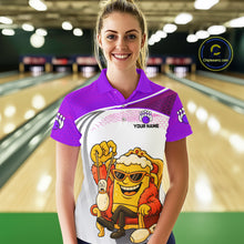 Load image into Gallery viewer, Custom Funny Purple Beer Polo Bowling Team Shirt for Women Quarter-Zip Bowling Jersey Outfit QZT820