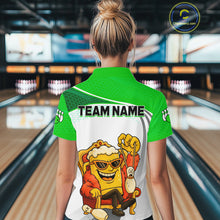 Load image into Gallery viewer, Custom Funny Green Beer Polo Bowling Team Shirt for Women Quarter-Zip Bowling Jersey Outfit QZT820