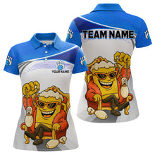 Load image into Gallery viewer, Custom Funny Blue Beer Polo Bowling Team Shirt for Women Quarter-Zip Bowling Jersey Outfit QZT820