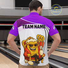 Load image into Gallery viewer, Custom Funny Purple Beer Polo Bowling Team Shirt for Men Quarter-Zip Bowling Jersey Outfit QZT820