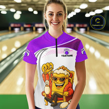 Load image into Gallery viewer, Custom Funny Purple Beer Polo Bowling Team Shirt for Women Quarter-Zip Bowling Jersey Outfit QZT820