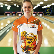 Load image into Gallery viewer, Custom Funny Orange Beer Polo Bowling Team Shirt for Women Quarter-Zip Bowling Jersey Outfit QZT820