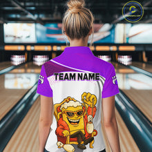 Load image into Gallery viewer, Custom Funny Purple Beer Polo Bowling Team Shirt for Women Quarter-Zip Bowling Jersey Outfit QZT820