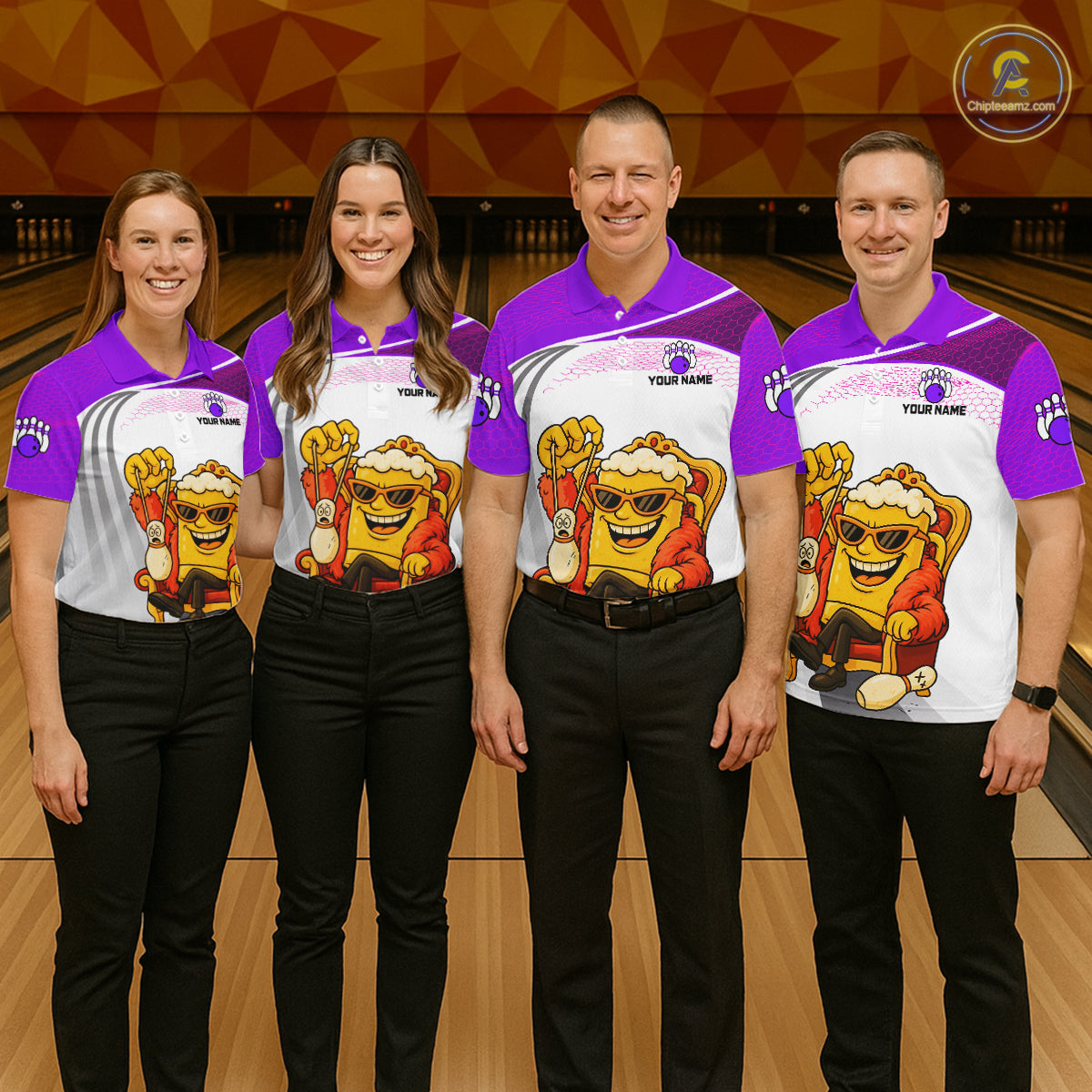 Custom Funny Purple Beer Polo Bowling Team Shirt for Men Quarter-Zip Bowling Jersey Outfit QZT820