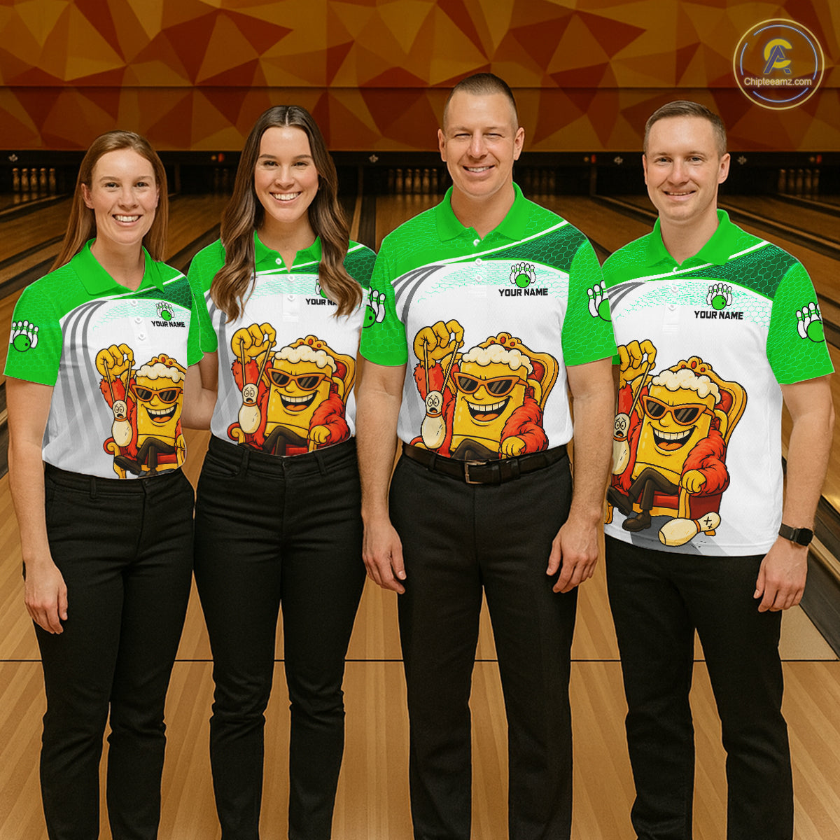 Custom Funny Green Beer Polo Bowling Team Shirt for Women Quarter-Zip Bowling Jersey Outfit QZT820
