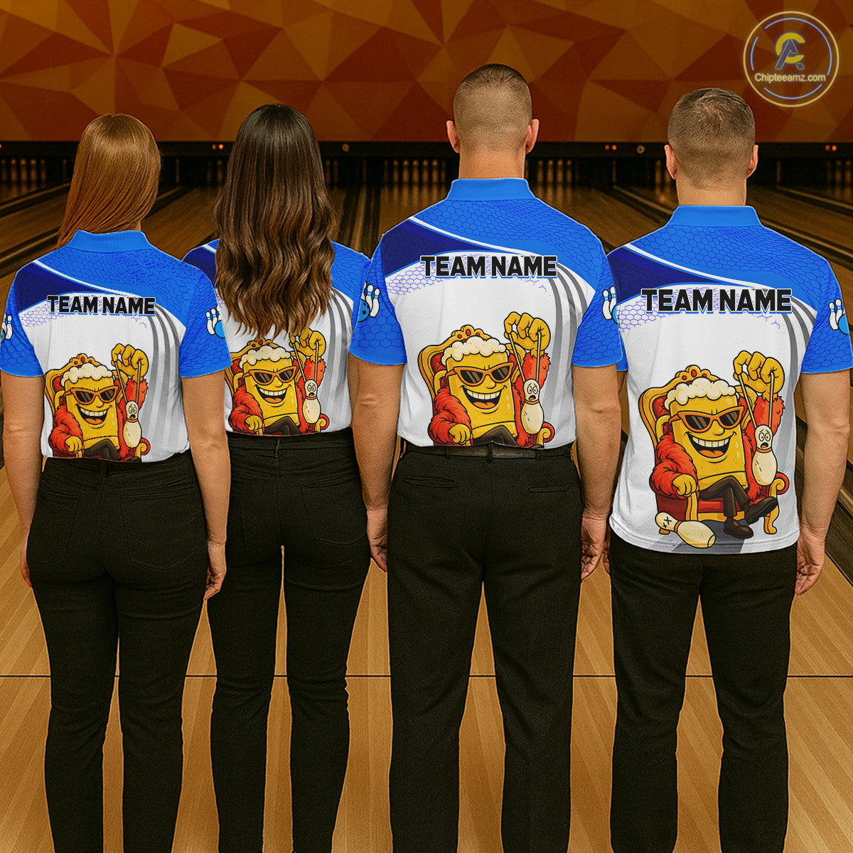 Custom Funny Blue Beer Polo Bowling Team Shirt for Men Quarter-Zip Bowling Jersey Outfit QZT820