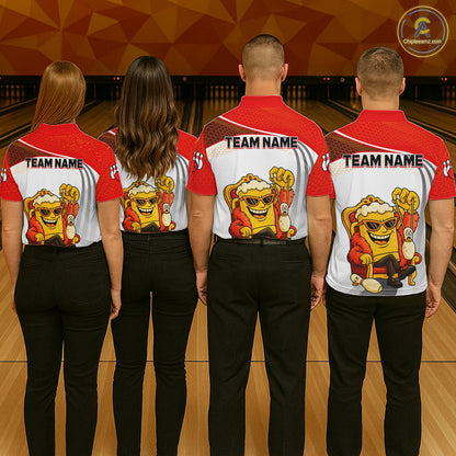 Custom Funny Red Beer Polo Bowling Team Shirt for Women Quarter-Zip Bowling Jersey Outfit QZT820
