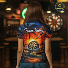 Load image into Gallery viewer, Custom Dart Team Shirts for Women Polo &amp; 1/4 Zip Dart Jersey Sunset Tropical Design Dartboard Shirt DHT30