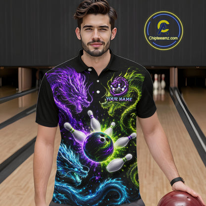 Multicolor Dragon Bowling Shirt for Men Custom Bowling Jersey Polo & Quarter-Zip QZT1051