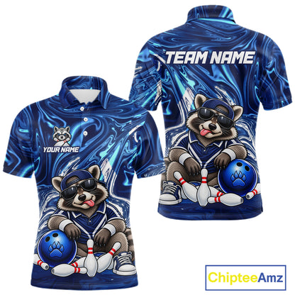 Custom Funny Raccoon Bowling Shirt for Men Blue Bowling Jersey Polo & 1/4-Zip QZT1309