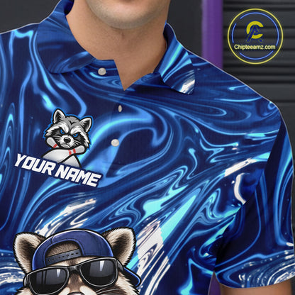 Custom Funny Raccoon Bowling Shirt for Men Blue Bowling Jersey Polo & 1/4-Zip QZT1309
