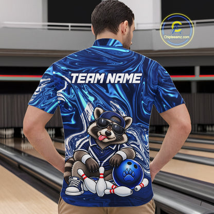 Custom Funny Raccoon Bowling Shirt for Men Blue Bowling Jersey Polo & 1/4-Zip QZT1309