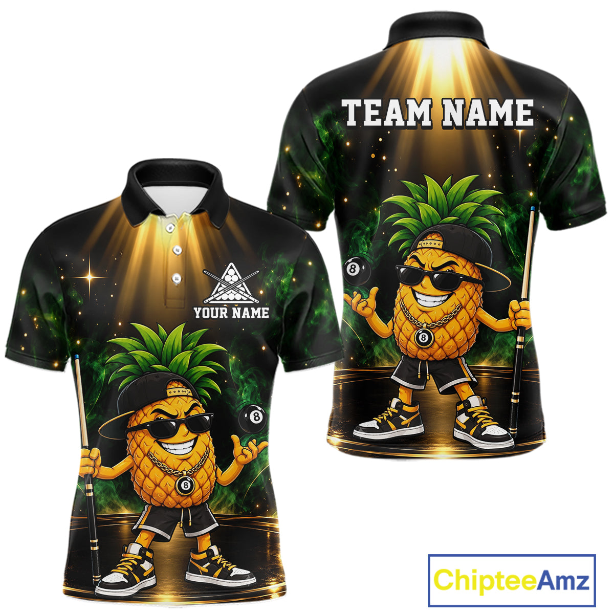 Custom Funny Pineapple Billiard Shirt for Men 8 Ball Billiard League Jersey Polo & 1/4-Zip BHT164