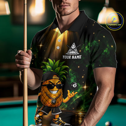 Custom Funny Pineapple Billiard Shirt for Men 8 Ball Billiard League Jersey Polo & 1/4-Zip BHT164