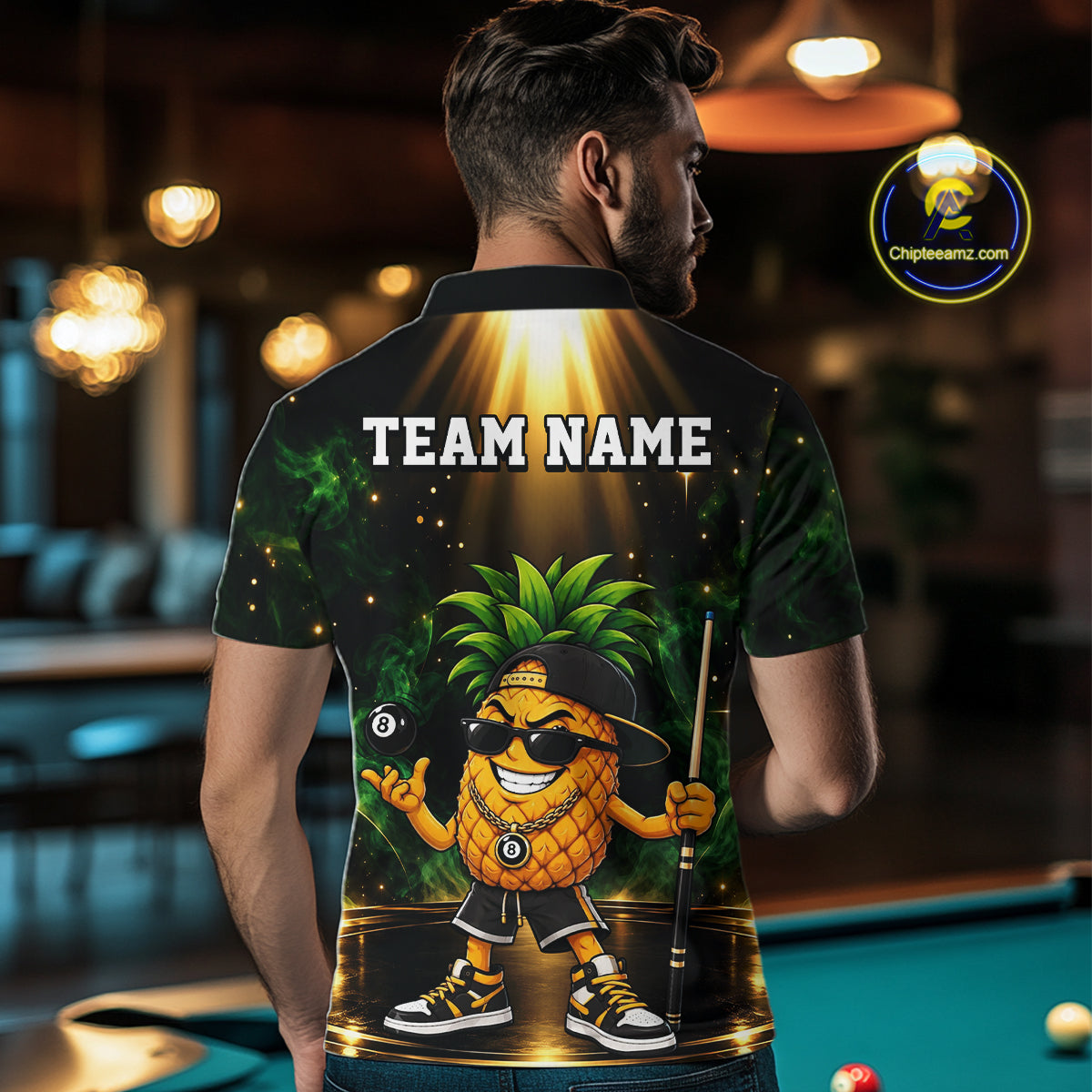 Custom Funny Pineapple Billiard Shirt for Men 8 Ball Billiard League Jersey Polo & 1/4-Zip BHT164