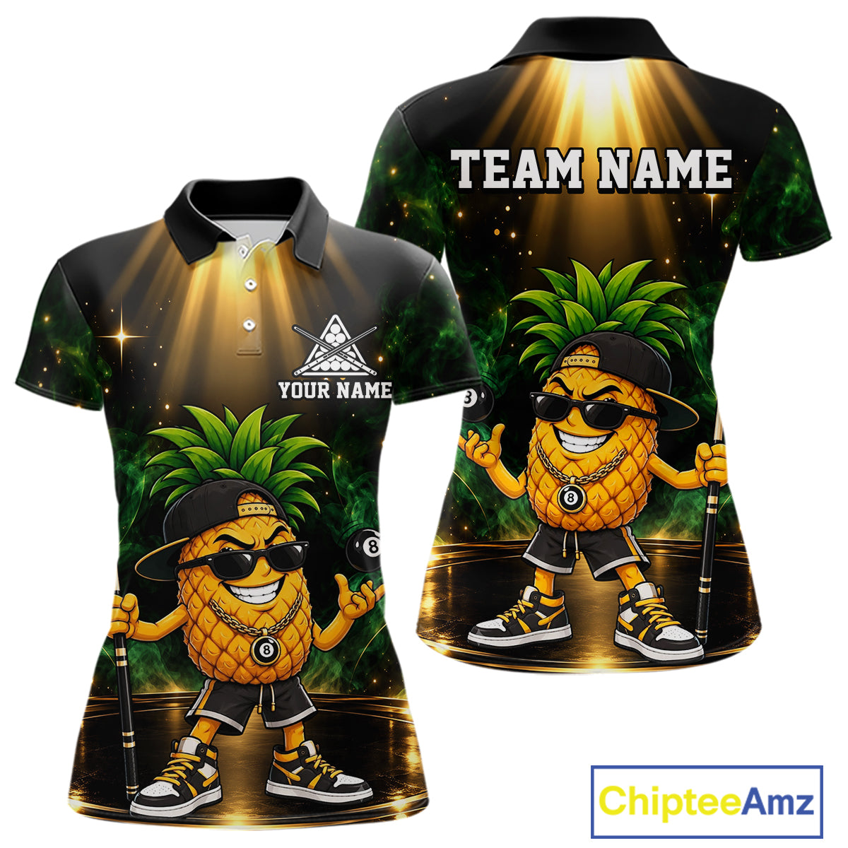 Custom Funny Pineapple Billiard Shirt for Women 8 Ball Billiard League Jersey Polo & 1/4-Zip BHT164